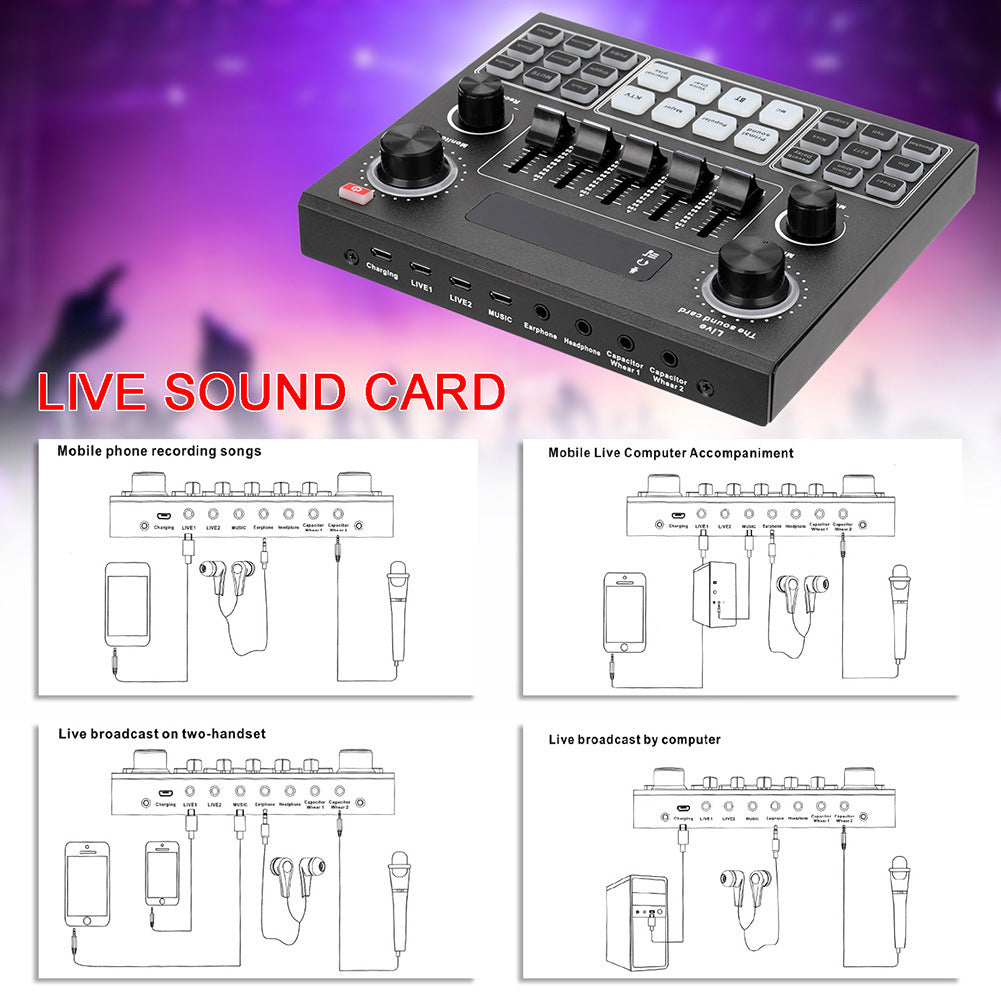 V9 Live Sound Card with Bluetooth — Mobile Phone K-Song & Streaming Audio Mixer