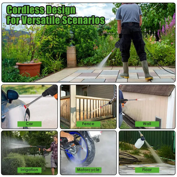 Cordless Pressure Washer Portable Electric Power Washer High Pressure Water Sprayer 400PSI Car Washer Cleaner With Nozzle Foam Bottle Filter 1200mAh 21V Battery And Charger