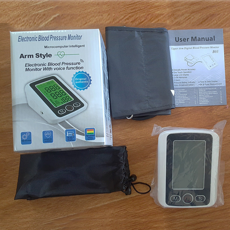 Digital Arm Blood Pressure Monitor — Large Screen Voice Sphygmomanometer with 3-Color Backlight