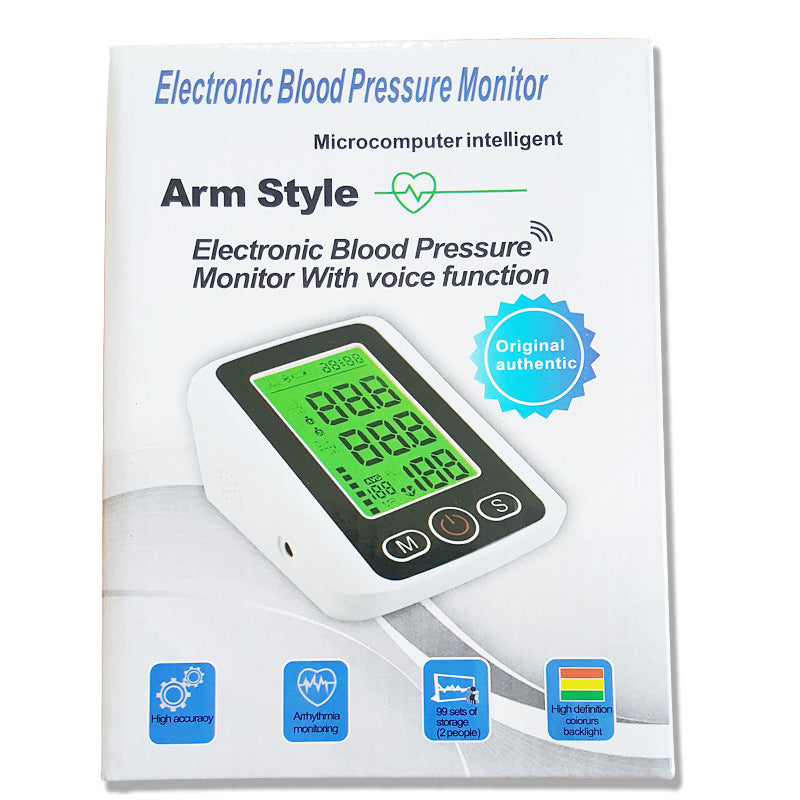 Digital Arm Blood Pressure Monitor — Large Screen Voice Sphygmomanometer with 3-Color Backlight