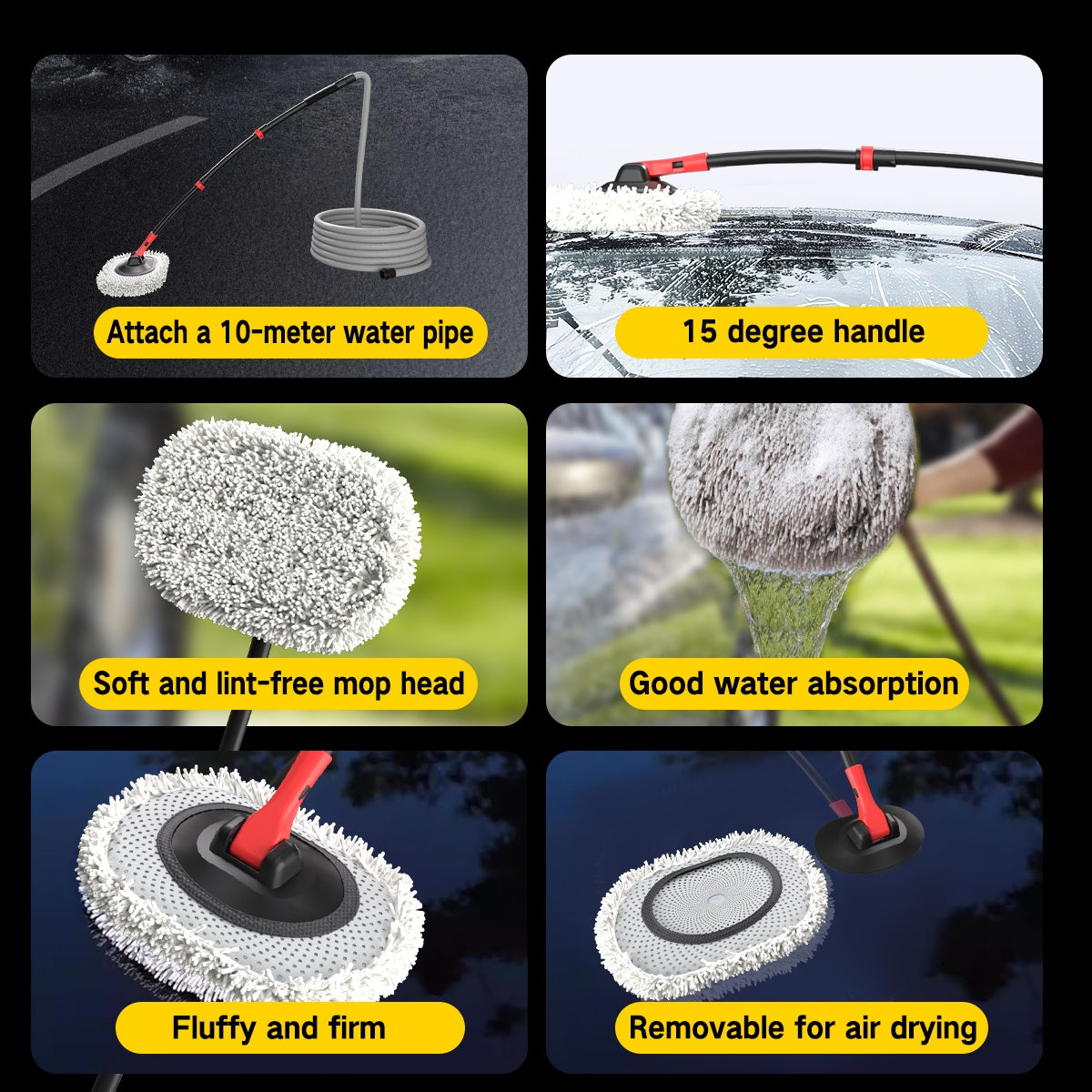 41-Inch Automatic Car Wash Mop — Soft Brush Head with 10m Hose for Home & Outdoor