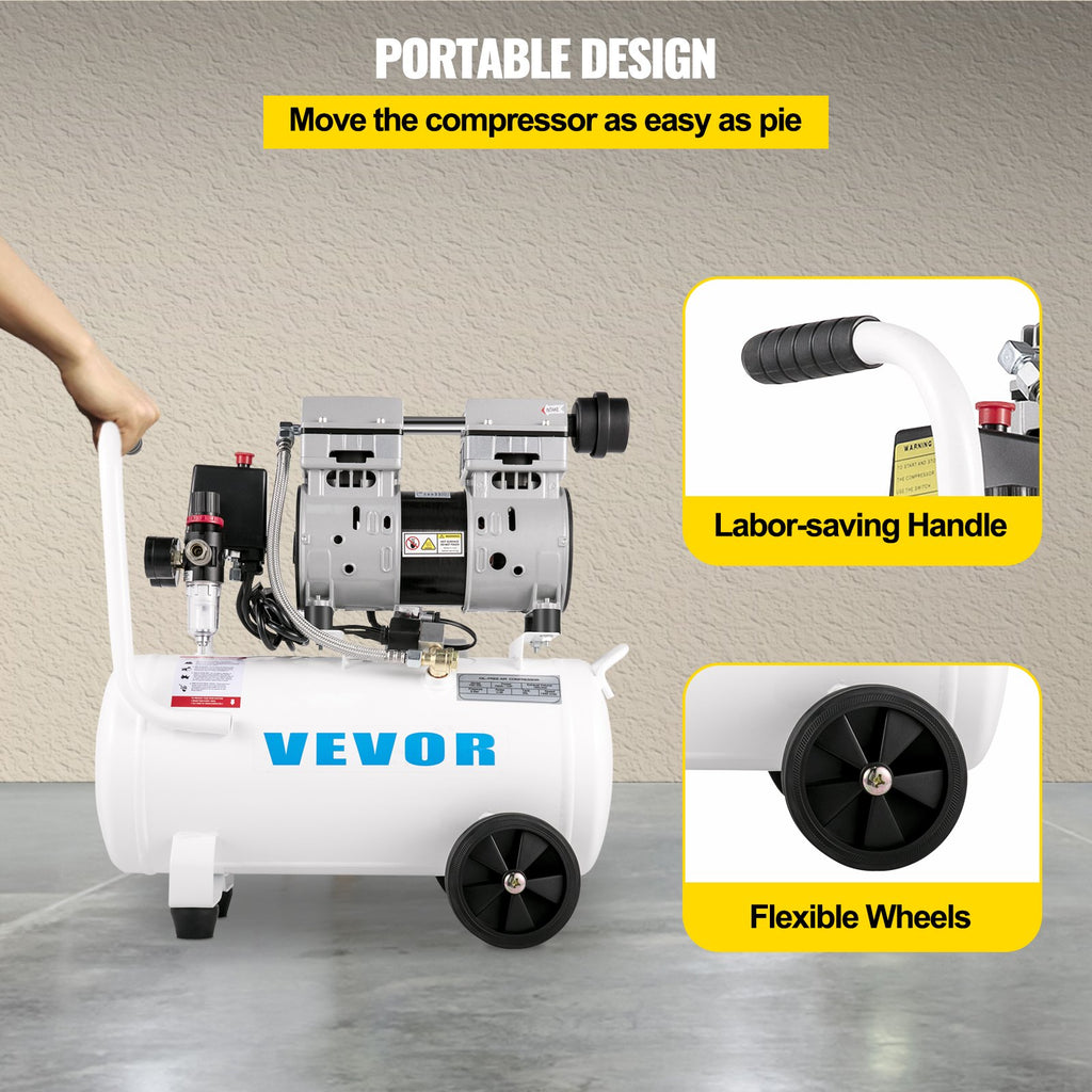 Air Compressor 6.6 Gallon, Portable Air Compressor 1 HP, Oil Free Air Compressor Steel Tank 750W,  Pancake Air Compressor 115 PSI, Ultra Quiet Compressor For Home Repair, Tire Inflation