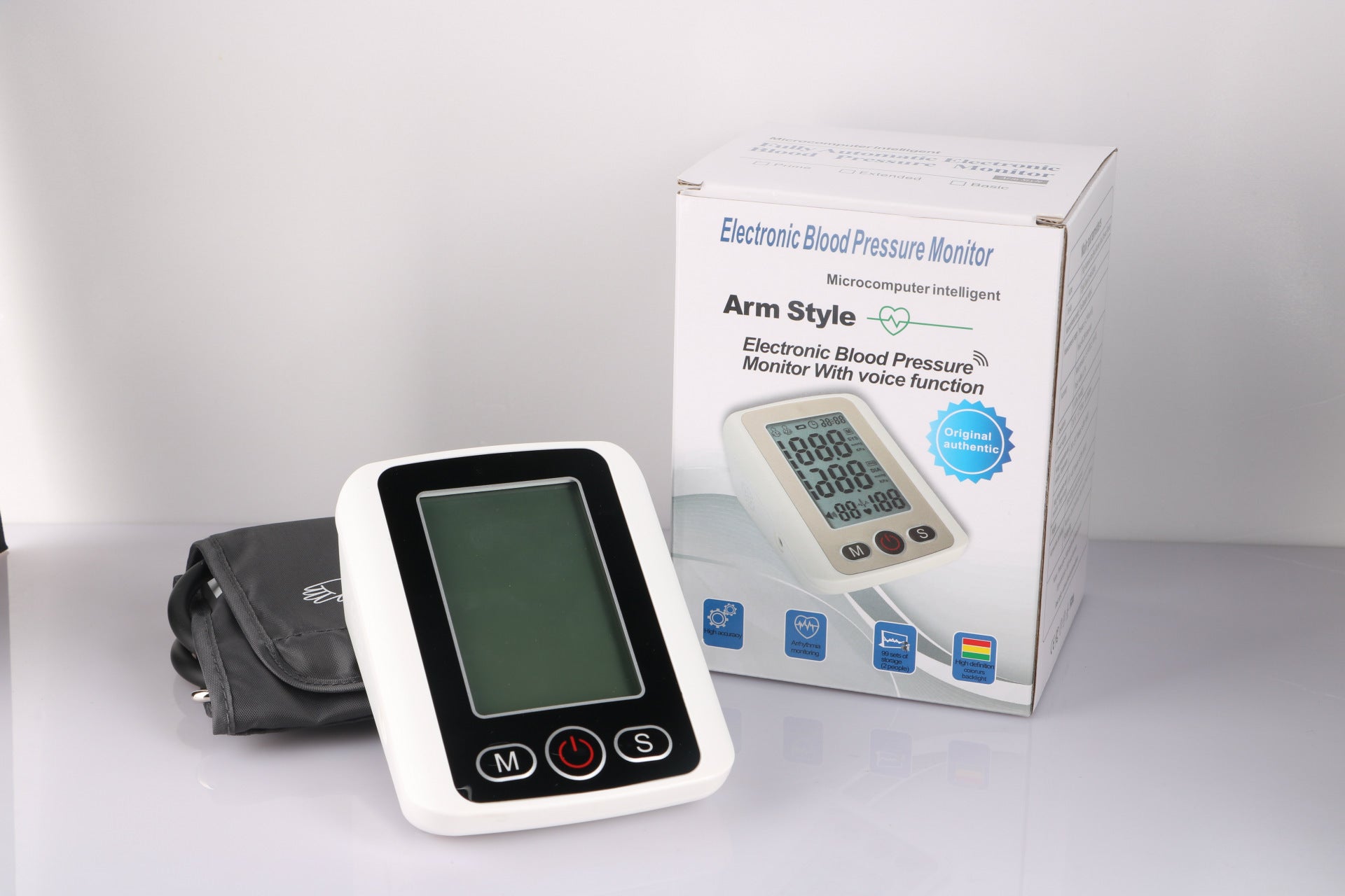 Digital Arm Blood Pressure Monitor — Large Screen Voice Sphygmomanometer with 3-Color Backlight