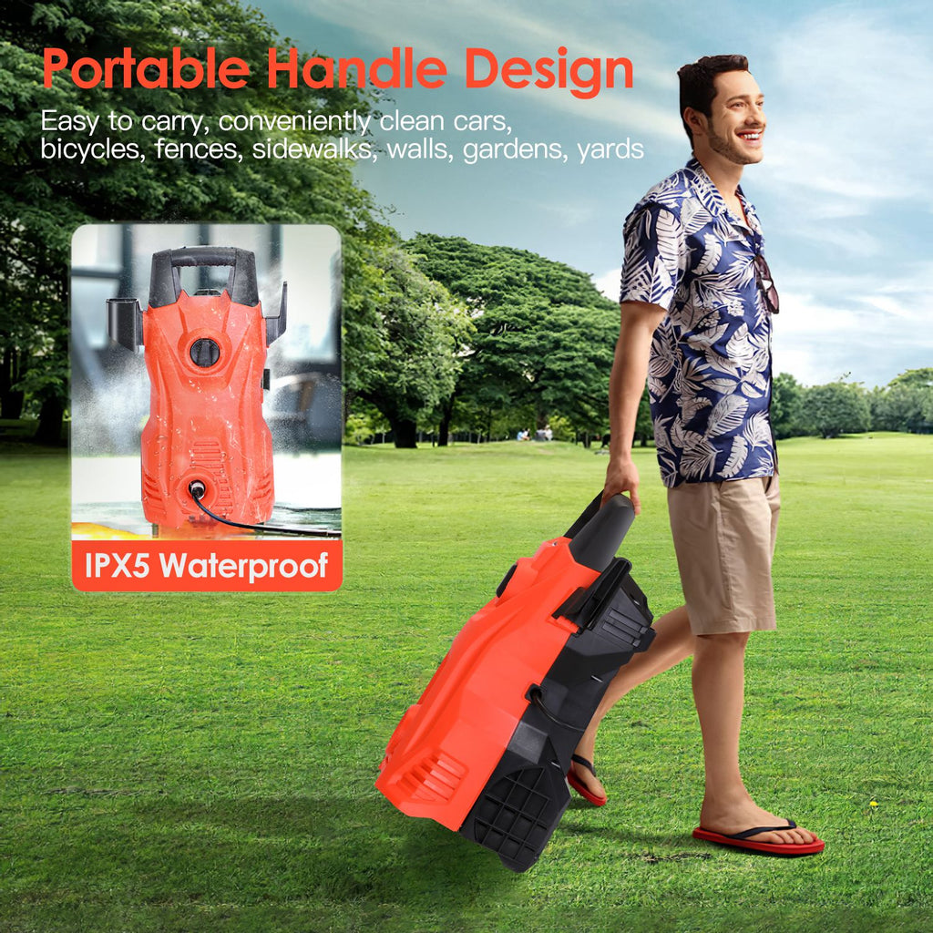 Electric Pressure Washer 1740PSI — IPX5 Waterproof Car & Patio Cleaner with Foam Dispenser