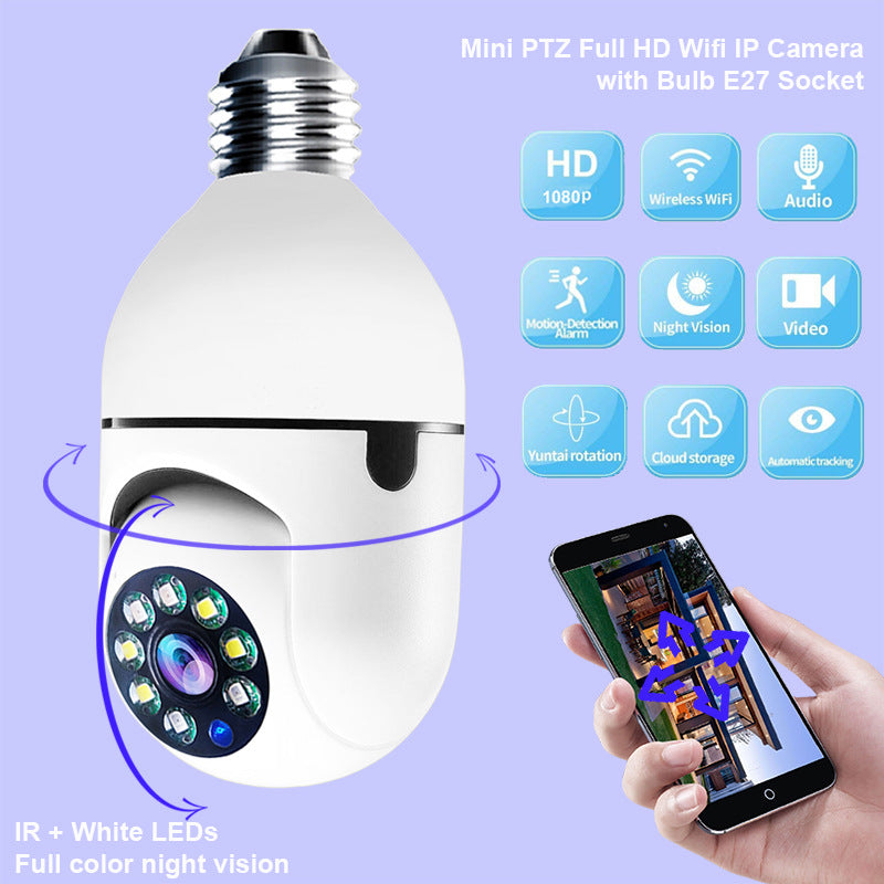 Cámara de Seguridad WiFi 1080P — Bombilla E27 con Zoom 4X y Visión Nocturna