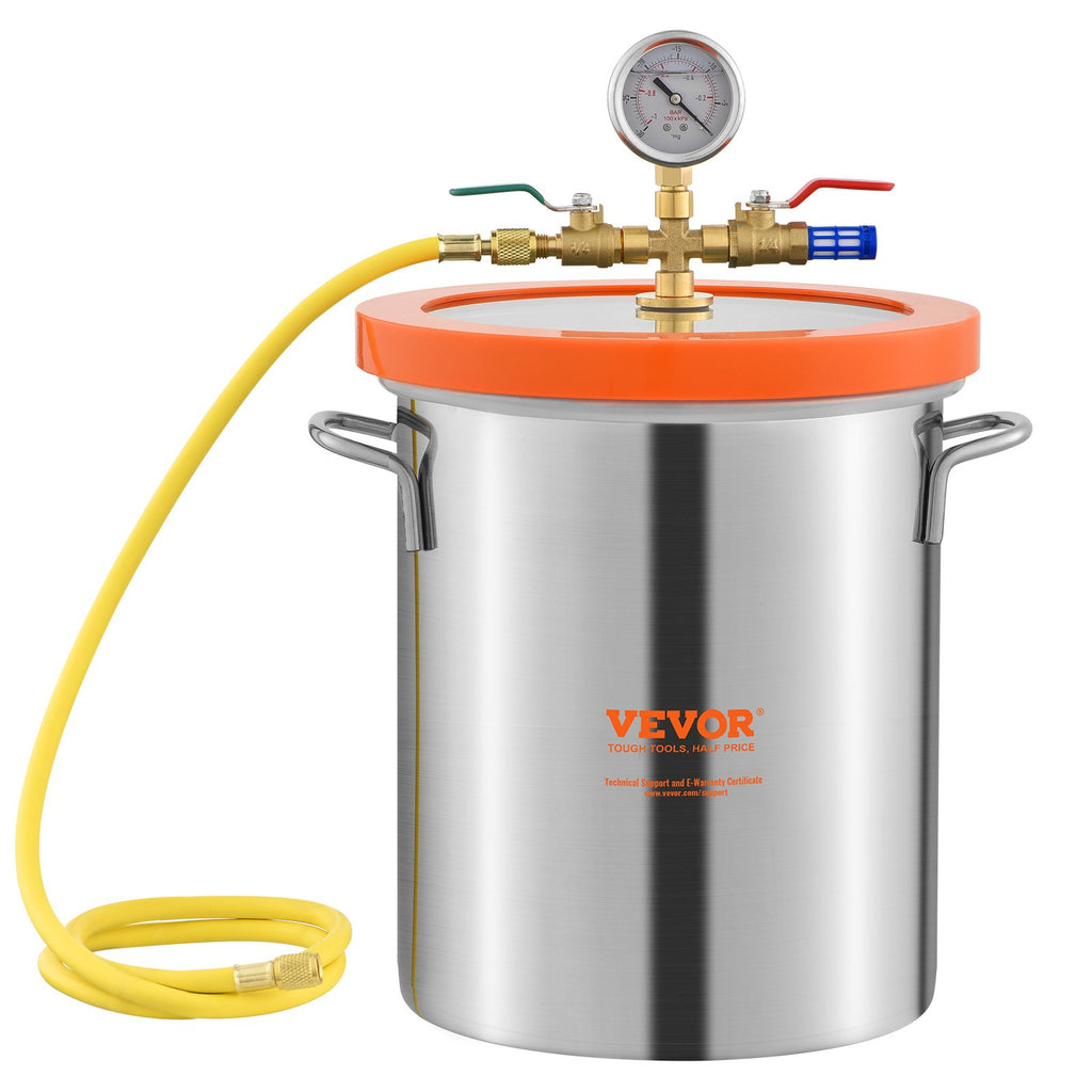 5 Gallon Vacuum Chamber, Upgraded Tempered Glass Lid Vacuum Degassing Chamber, 304 Stainless Steel Chamber, For Stabilizing Wood, Resin Degassing, Silicone Degassing And Plaster Degassing