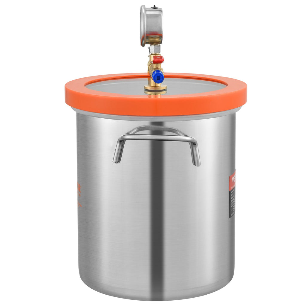 5 Gallon Vacuum Chamber, Upgraded Tempered Glass Lid Vacuum Degassing Chamber, 304 Stainless Steel Chamber, For Stabilizing Wood, Resin Degassing, Silicone Degassing And Plaster Degassing