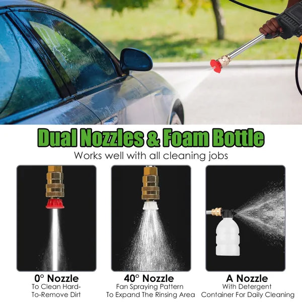 Cordless Pressure Washer Portable Electric Power Washer High Pressure Water Sprayer 400PSI Car Washer Cleaner With Nozzle Foam Bottle Filter 1200mAh 21V Battery And Charger