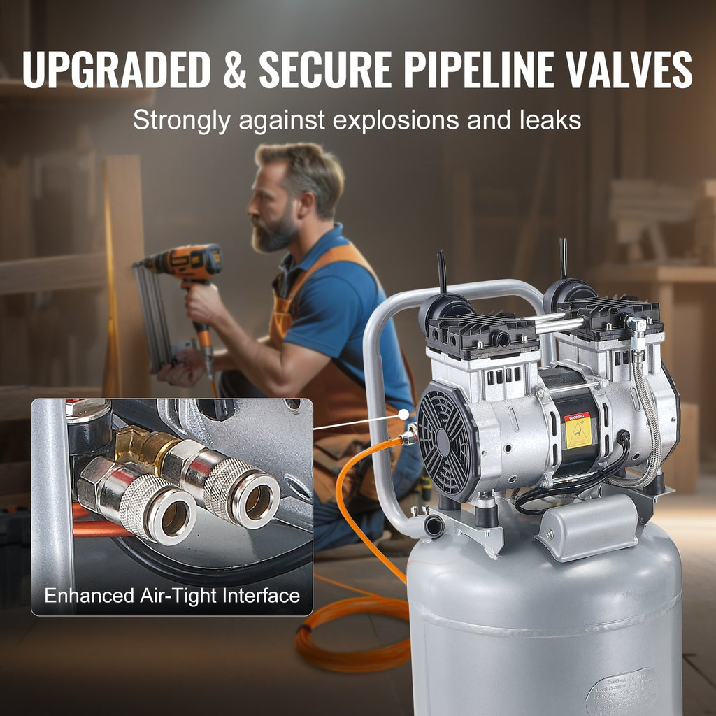 13 Gallon Air Compressor, 2HP 4.6 SCFM@90PSI Oil Free Air Compressor Tank, 66dB Ultra-Quiet Compressor For Tire Inflation, Auto Repair, Woodwork Nailing, Spray Painting (125PSI Max Pressure)