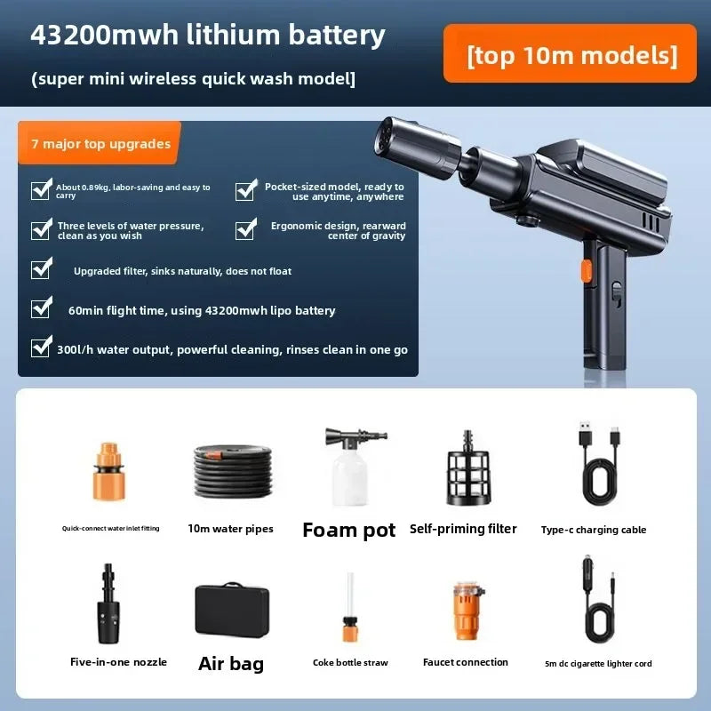 Durable Car Washing Machine Water Gun High Pressure Household Folding Mini Wireless Electric  Supercharging Artifact  Rechargeab