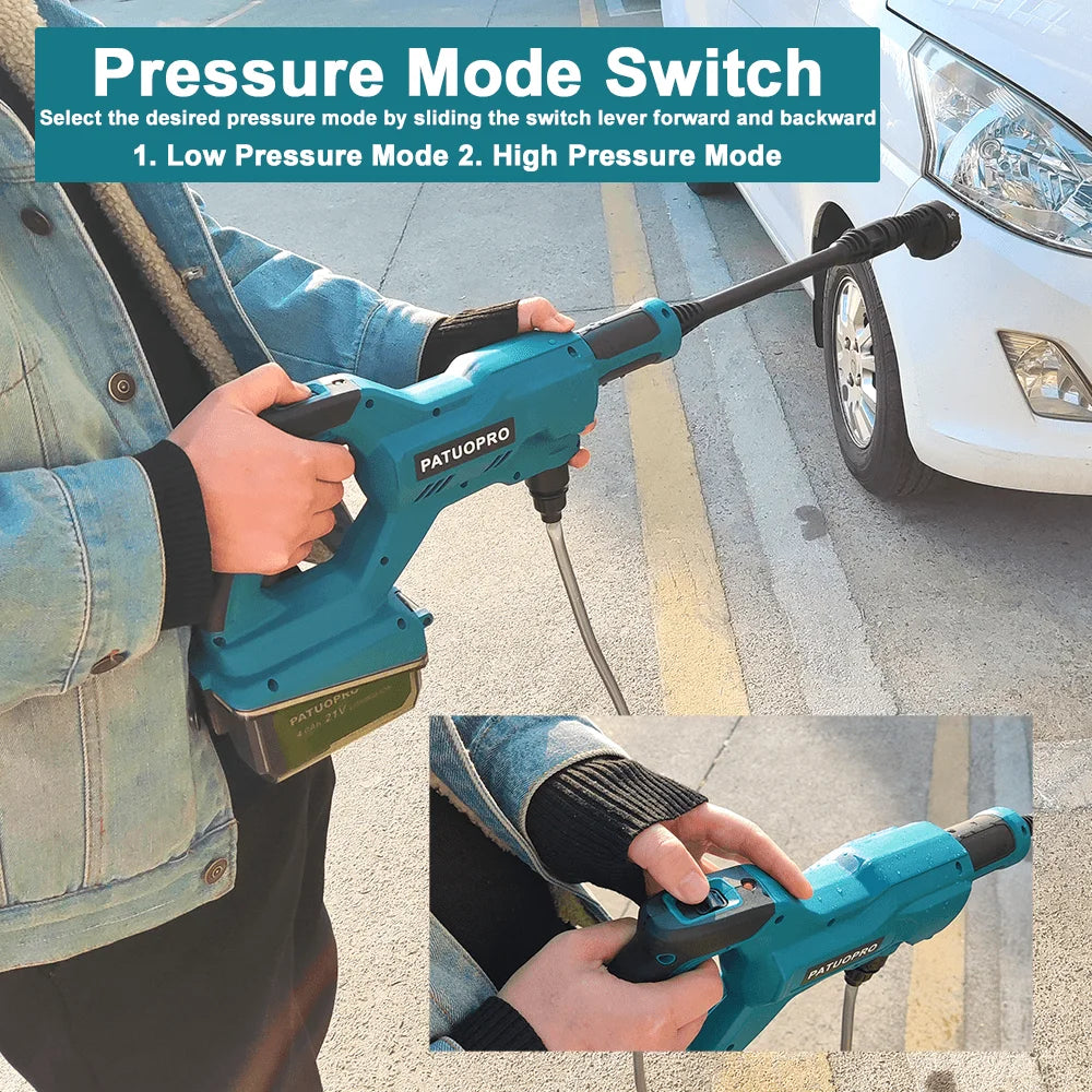 PATUOPRO 21V Cordless High Pressure Washer 6-IN-1 Nozzle 2 Pressure Modes Portable Car Washer For Makita 18V Battery(No Battery)