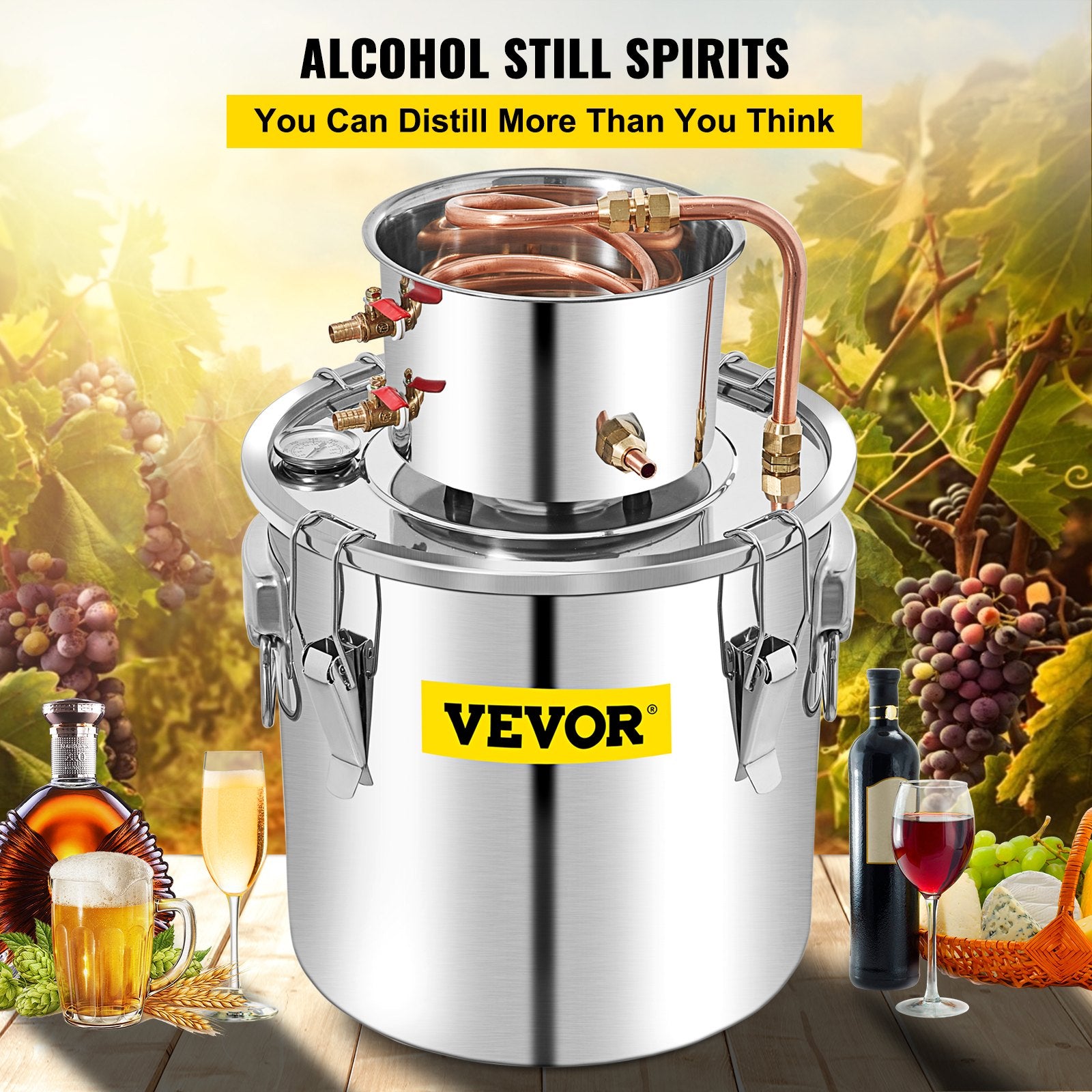 Alcohol Still, 50L Distillery Kit W/Condenser & Pump, 13.2Gal Alcohol Still W/Copper Tube, Whiskey Distilling Kit W/Build-in Thermometer, Whiskey Making Kit For DIY Alcohol, Stainless Steel
