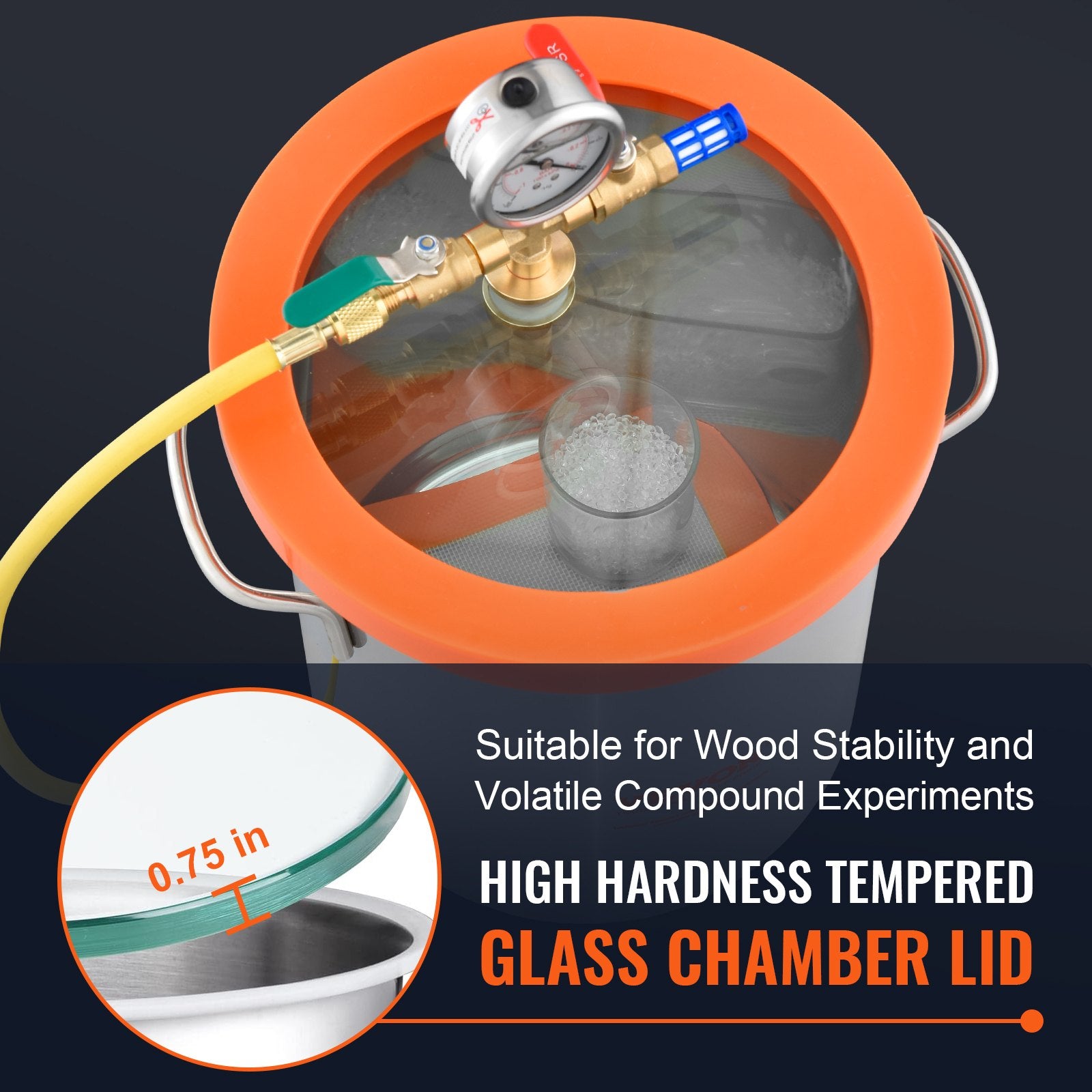 5 Gallon Vacuum Chamber, Upgraded Tempered Glass Lid Vacuum Degassing Chamber, 304 Stainless Steel Chamber, For Stabilizing Wood, Resin Degassing, Silicone Degassing And Plaster Degassing
