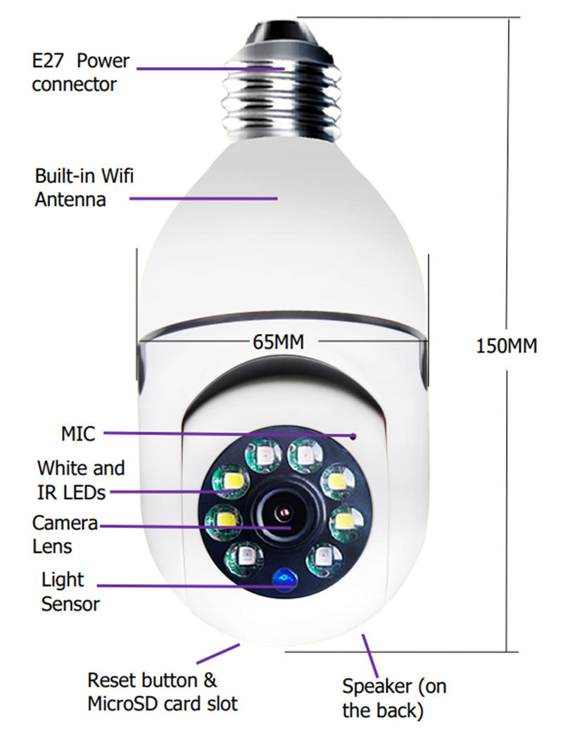 Cámara de Seguridad WiFi 1080P — Bombilla E27 con Zoom 4X y Visión Nocturna