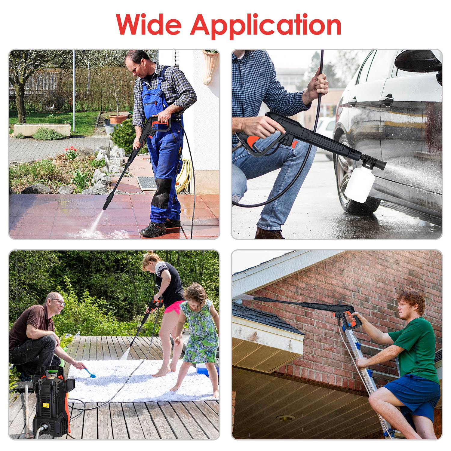 Electric Pressure Washer 1740PSI — IPX5 Waterproof Car & Patio Cleaner with Foam Dispenser