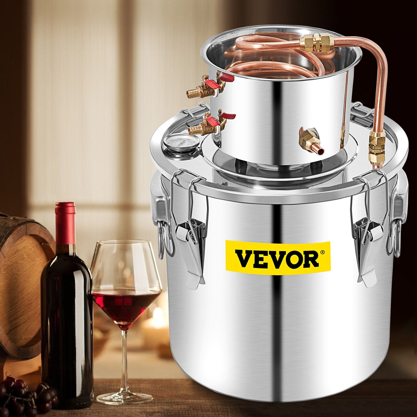 Alcohol Still, 50L Distillery Kit W/Condenser & Pump, 13.2Gal Alcohol Still W/Copper Tube, Whiskey Distilling Kit W/Build-in Thermometer, Whiskey Making Kit For DIY Alcohol, Stainless Steel