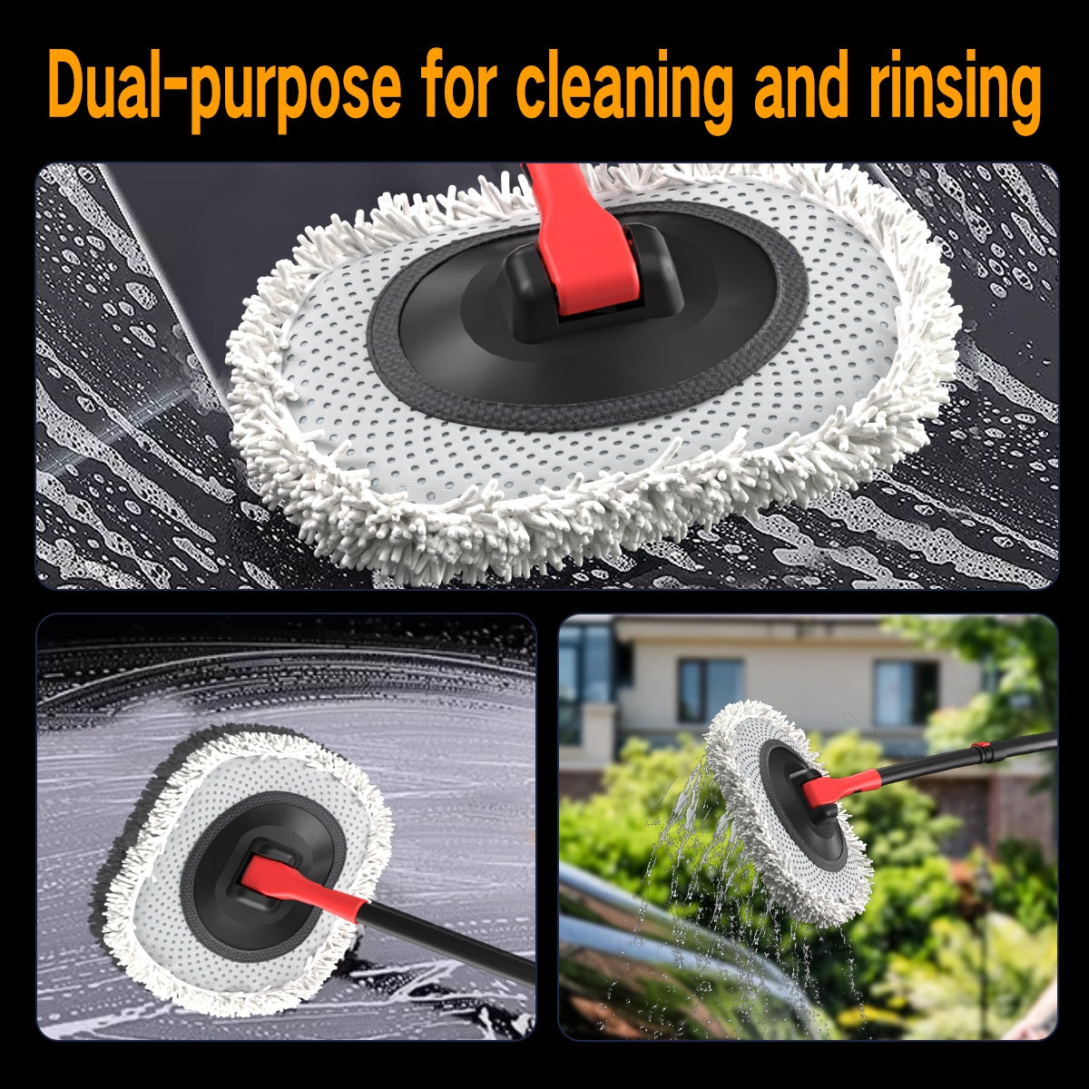 41-Inch Automatic Car Wash Mop — Soft Brush Head with 10m Hose for Home & Outdoor