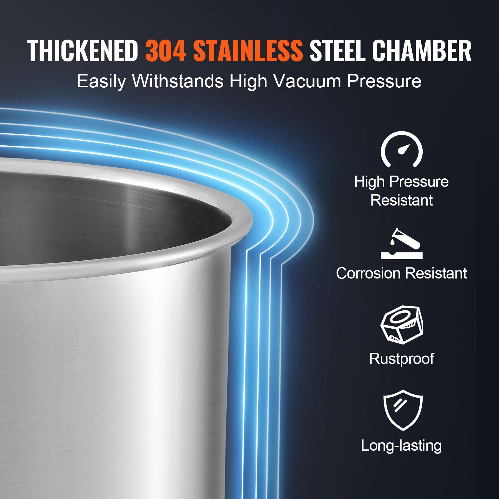 5 Gallon Vacuum Chamber, Upgraded Tempered Glass Lid Vacuum Degassing Chamber, 304 Stainless Steel Chamber, For Stabilizing Wood, Resin Degassing, Silicone Degassing And Plaster Degassing