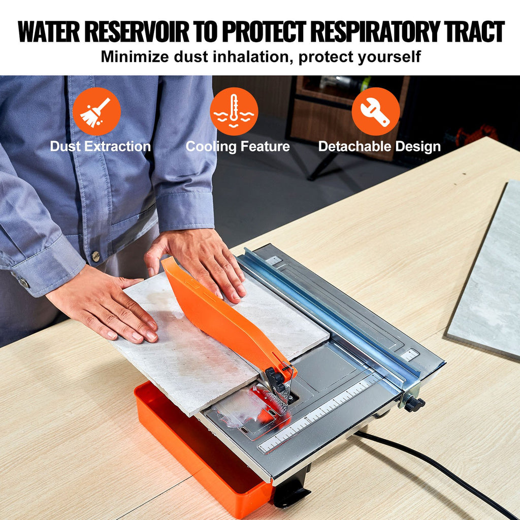 Wet Tile Saw, 7-inch 65Mn Steel Blade, 3500 RPM Induction Motor, Tile Cutter Wet Saw With Water Reservoir, 0-45 Degrees Miter Angle For Cutting Tiles And Stones, For DIY Enthusiasts