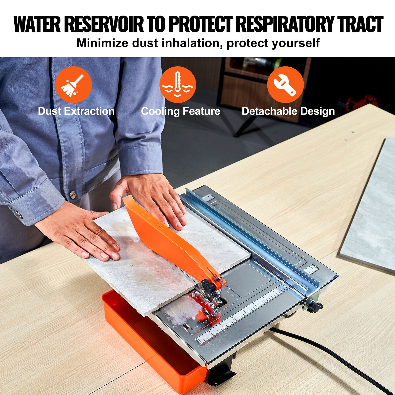 Wet Tile Saw, 7-inch 65Mn Steel Blade, 3500 RPM Induction Motor, Tile Cutter Wet Saw With Water Reservoir, 0-45 Degrees Miter Angle For Cutting Tiles And Stones, For DIY Enthusiasts