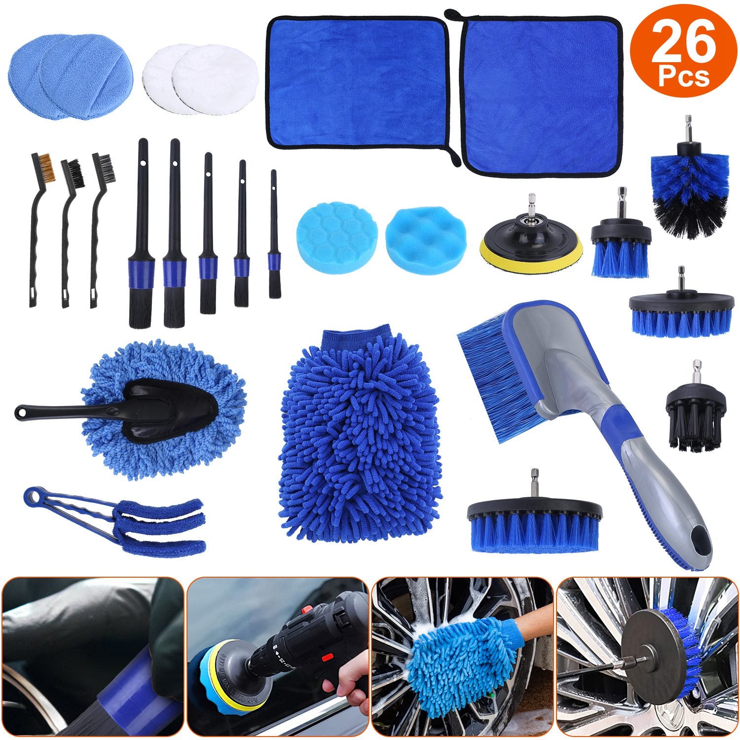 26-Piece Car Detailing Brush Kit — Interior, Exterior, Wheels & Dashboard Cleaning Set